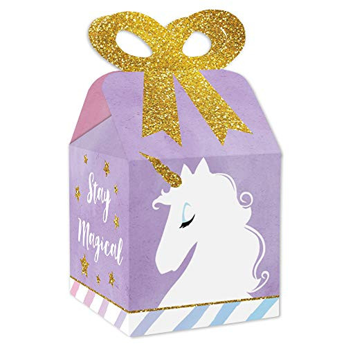 Big Dot of Happiness Rainbow Unicorn - Square Favor Gift Boxes - Magical Unicorn Baby Shower or Birthday Party Bow Boxes - Set of 12