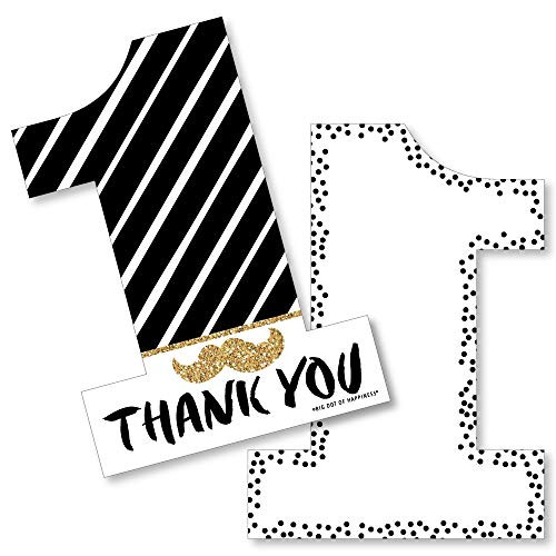 Big Dot of Happiness 1st Birthday Little Mr. Onederful - Shaped Thank You Cards - Boy First Birthday Party Thank You Note Cards with Envelopes - Set of 12