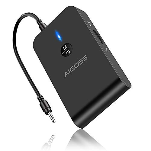 Aigoss Bluetooth 5.0 Transmitter Receiver, Portable Wireless Audio Adapter for TV, Car Home Music Stereo Sound System, Speaker and Headphones, 3.5mm Bluetooth Adapter, aptX Low Latency