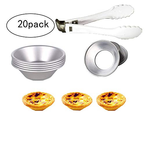 20Pack Egg Tart Molds Aluminum Tart Pans Cupcake Cookie Tins Pudding Mould Baking Cups with 1 Free Food clip