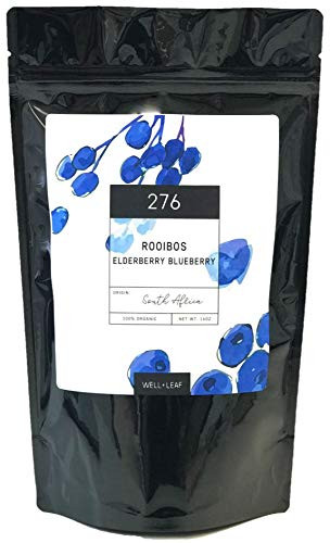 WellLeaf Tea Loose Leaf Rooibos Elderberry Blueberry Long Cut Tea Caffeine Free South African RED TEA 16 oz