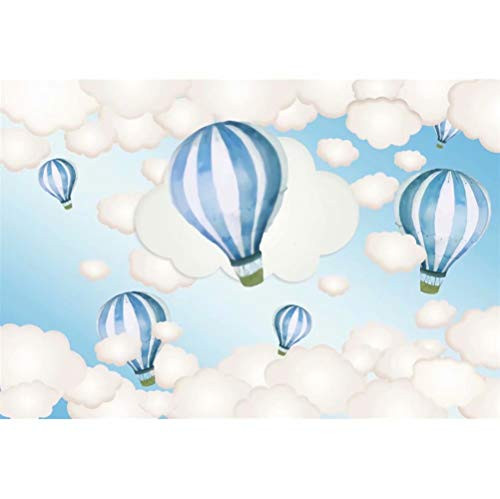 DaShan 5x3ft Polyester Hot Air Balloon Backdrop Kids Birthday Party Blue Sky and White Clouds Boy Baby Shower Photography Background Newborn Baby Portrait Cake Dessert Table Decor Photo Studio Props