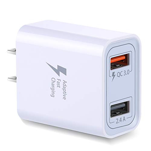 Dual USB Wall Charger, Costyle 30W Dual 2 Ports Fast Charge QC 3.0 & 5V 2.4A Adaptive Fast Charging Block Compatible for Samsung Galaxy S20 S9 S8, iPhone Xs 8 7 Plus, Wireless Charger, Tablet (White)