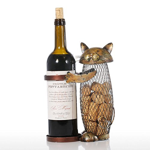 Tooarts Cat Wine Holder Cork Metal Wine Barrel Cork Storage Cage Table Cork Container Ornament