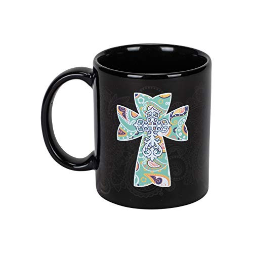 Celtic Teal Orange Paisley Cross 11 Ounce Ceramic Stoneware Novelty Coffee Mug