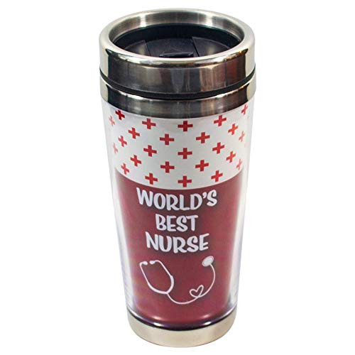 World's Best Nurse Red 16 Ounce Stainless Steel Travel Tumbler Mug with Lid