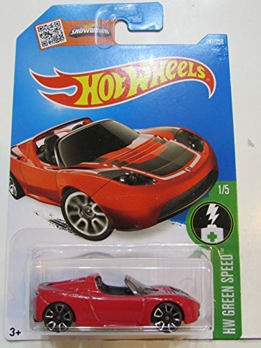 Hot Wheels 2016 Tesla Roadster in Protective Case Red A Case HW Green Speed