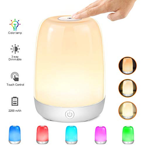 Touch Lamp,Touch Sensor Bedside Lamp, Rechargeable Dimmable Warm White Light & Color Changing RGB Lamps for Night Table Ambiance Night Light Nightstand Lamps for Living Room Bedroom