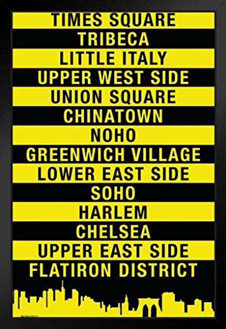 Pyramid America New York City Manhattan Neighborhoods Modern Art Black Wood Framed Art Poster 14x20