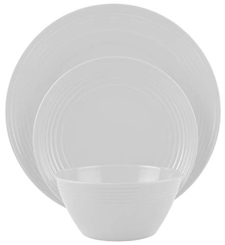 Melange 12-Piece Melamine Dinnerware Set (Solids Collection) | Dinner Plate, Salad Plate & Soup Bowl (4 Each) | White