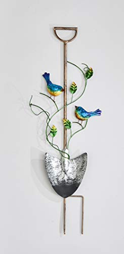 Worth Imports 36" Metal Garden Shovel Yard Birds Stake, Bronze,Blue,Green,Yellow