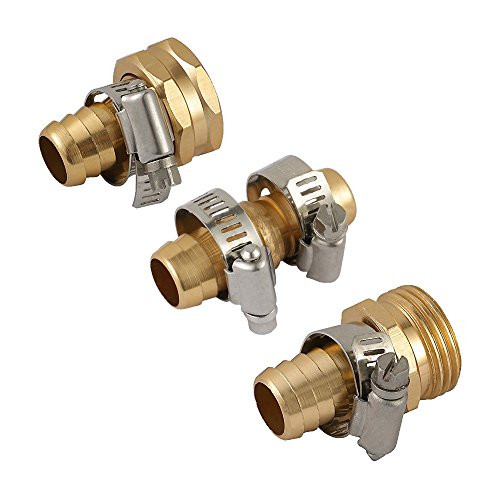 Solid Brass Garden Hose Repair Mender Kit with Stainless Clamp (1/2")