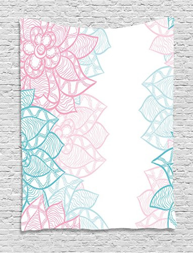 Ambesonne Floral Tapestry by, Large Flower Petal in Pastel Tone Elegance Spring Beauty Embellished Design, Wall Hanging for Bedroom Living Room Dorm, 60WX80L Inches, Sky Blue Light Pink