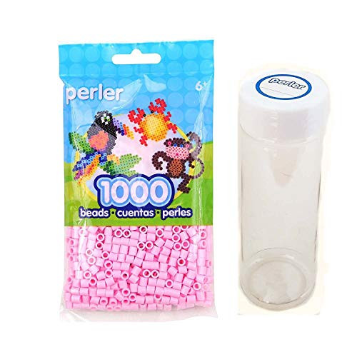 Perler Beads Bundle:Solid Color Light Pink 1000 Bead Pack + Storage Cylinder