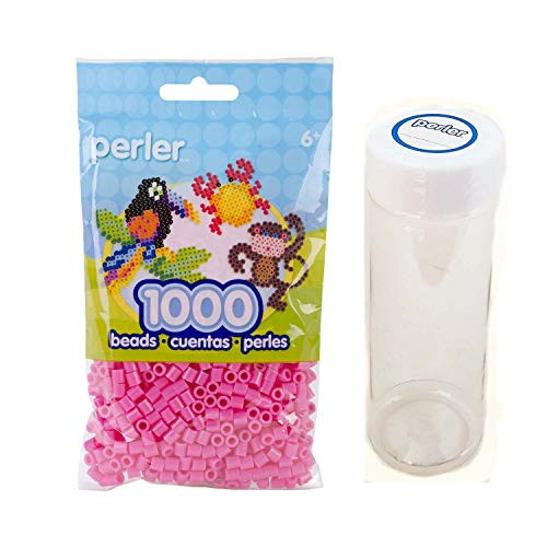 Perler Beads Bundle:Solid Color Pink 1000 Bead Pack + Storage Cylinder