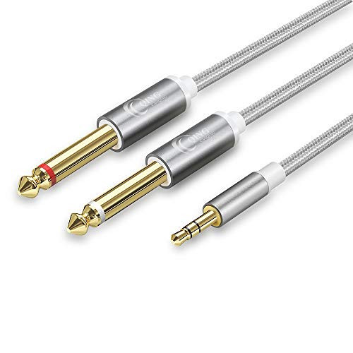 QING CAOQING 3.5mm 1/8" TRS to Dual 6.35mm 1/4" TS Mono Stereo Y-Cable Splitter Cord for iPhone, iPod, Computer Sound Cards, CD Players, Multimedia Speakers and Home Stereo Systems (5M/15FT)