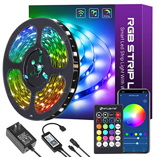 32.8ft Smart LED Strip Lights, HitLights LED Light Strips 5050 Color Changing Tape Lights Works with Alexa, Google Home APP Control Music Sync RGB Strip Lights with Remote for Home Bedroom Party
