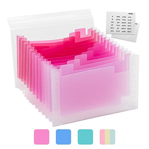 Sooez Mini Expanding File Folders, 13-Pocket Small Accordion File Folder, 7 x4.5 Inches, Coupon Size for Receipts and Checks, Includes 3 Kinds of Tabs, 1 Pack, Gradual Red