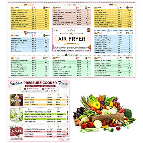 2 Pack Air Fryer Magnetic Cheat Sheet Cookbook Cooker Accessories Magnet Cooking Times Chart Quick Reference Guide, Instant Pot Accessories for 66 Common Prep Functions