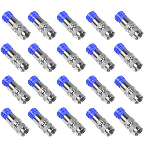 RG6 F Type Connector Coax Coaxial Compression Fitting 20Pack (Blue)