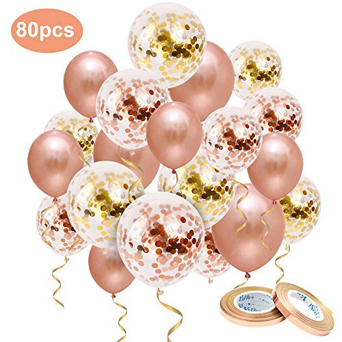 Rose Gold Confetti Latex Balloons 80 Pack - 12 inch Rose Gold Latex Birthday Balloons with 65 Feet Rose Gold Ribbon for Graduation, Engagement, Party Wedding Bridal Shower Decorations Rose Gold Confetti Latex Balloons 80 Pack - 12 inch Rose Gold Latex Birthday Balloons with 65 Feet Rose Gold Ribbon for Graduation, Engagement, Party Wedding Bridal Shower Decorations