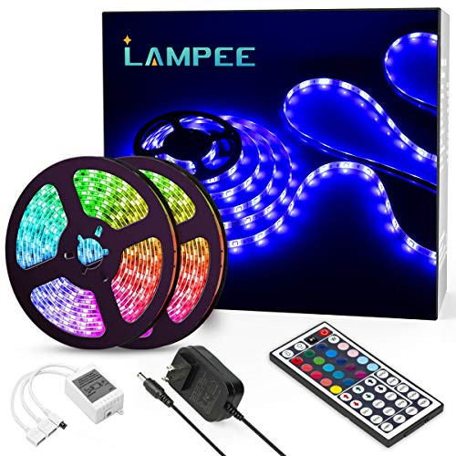 LED Strip Lights, Lampee 32.8ft Flexible RGB Waterproof Color Changing Tape Lights, 5050 SMD Rope Light Kit with Remote Control, 300 LEDs for Home, Kitchen, Bedroom, DIY Decoration LED Strip Lights, Lampee 32.8ft Flexible RGB Waterproof Color Changing Tape Lights, 5050 SMD Rope Light Kit with Remote Control, 300 LEDs for Home, Kitchen, Bedroom, DIY Decoration