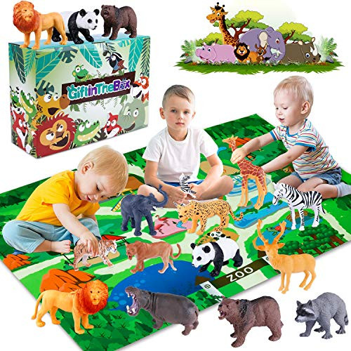GiftInTheBox Safari Animal Figurines Toys with Activity Play Mat , Realistic Plastic Jungle Wild Zoo Animals Figures Playset with Elephant, Giraffe, Lion, Panda?Gift for Kids, Boys GiftInTheBox Safari Animal Figurines Toys with Activity Play Mat , Realistic Plastic Jungle Wild Zoo Animals Figures Playset with Elephant, Giraffe, Lion, Panda?Gift for Kids, Boys