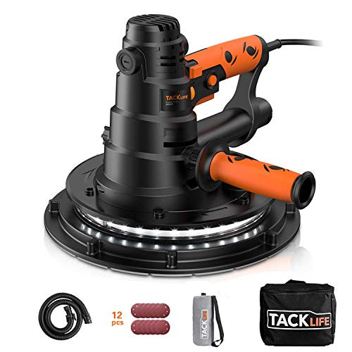 TACKLIFE Handheld Drywall Sander, Automatic Vacuum System & LED Light, 12 Pcs Sanding Discs and a Carry Bag, 6.7A Electric Drywall Sander with Dust Collection System, 15ft Cable Variable Speed PDS03B