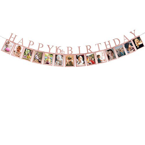 Rose Gold Happy 16th Birthday Photo Banner - Sweet Sixteen Photo Prop Party Bunting Birthday Party Decorations