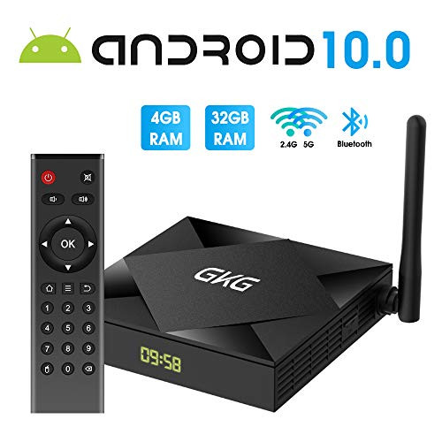 TV Box Android 10.0, GKG Android TV Box 4GB RAM 32GB ROM Allwinner H616 Quad-core Dual-WiFi 2.4G + 5G Support BT 4.1 USB 3.0 Ethernet 4K 3D Smart TV Box [2020 Newest]