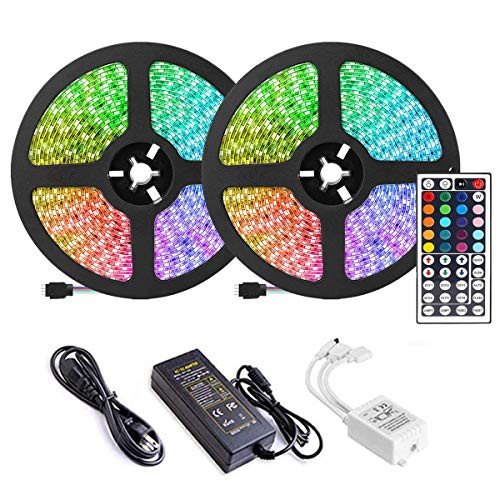 LED Strip Lights, Targherle LED Light Strip 32.8ft/10M 5050 RGB Flexible Color Changing Strip Light with 44 Keys IR Remote Controller and 12V 5A Power Supply