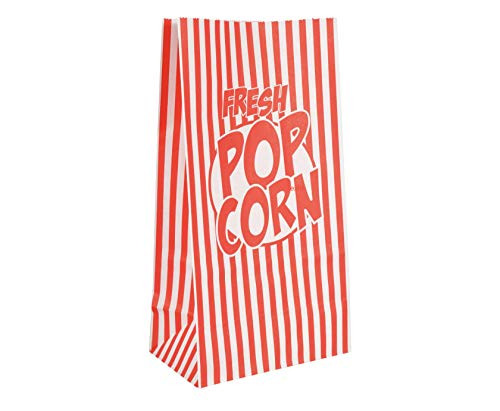 Plastic Reusable Popcorn Tub Red & White Striped Classic Popcorn Containers for Movie night (Paper Bags 8-ct. Packs)
