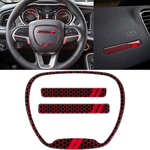 Steering Wheel Emblem Kit Trim Cover for Dodge Challenger Charger Durango RT & Scat Pack 2015~2020 Interior Decoration Accessories (Red) (Not Fit SRT Version)