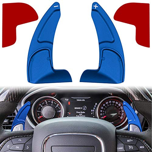 Steering Wheel Shift Paddle Extended Shifter Trim Cover for Dodge Challenger Charger Durango RT & Scat Pack 2015~2020 Interior Decoration Accessories Aluminum Alloy (Blue 2PCS) (Not Fit SRT Version)