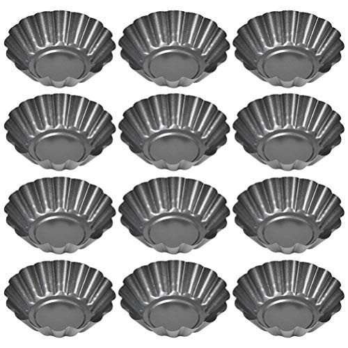 FOCCTS 12 Packs Egg Tart Molds, Carbon Steel Cupcake Cake Muffin Mold Tin Pan Baking Tool, 2.6 x 0.9inch