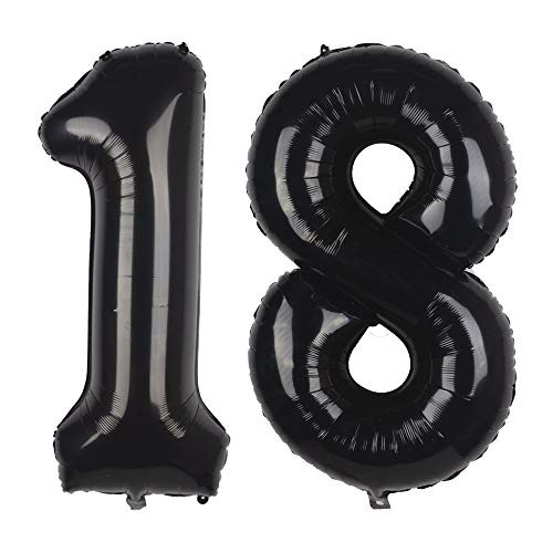 ZOOYOO 40 Inch Black 18 Foil Mylar Number Balloons for 18th Birthday Party Supplies,18th Anniversary