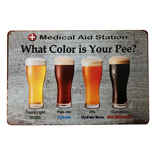 Funny Beer Tin Metal Sign, Medical Aid Station: What Color is Your Pee?, Bar Home Garage Diner Man Cave Decor, 8x12 Inch/20x30cm