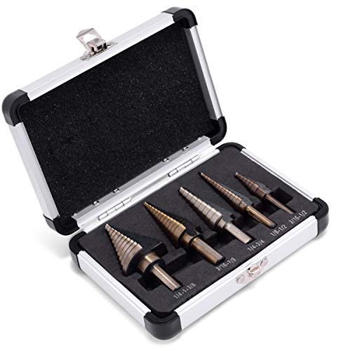 Home-Man 5pcs Hss Cobalt Multiple Hole 50 Sizes Step Drill Bit Tool Set with Aluminum Case