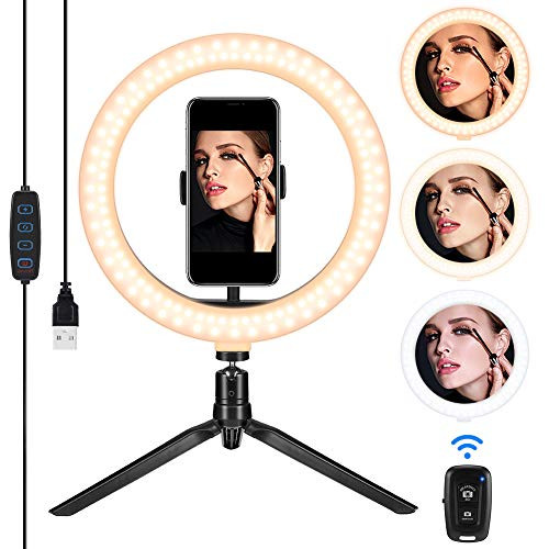 LED Ring Light 10.2" with Tripod Stand, Desktop LED Makeup Ring Light, Phone Holder for YouTube Video, Live Stream, Shooting, Dimmable Selfie Ring Light with 3 Light Modes & 10 Brightness Level