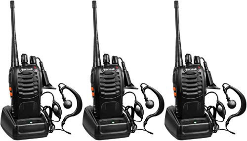 Arcshell Rechargeable Long Range Two-Way Radios with Earpiece 3 Pack UHF 400-470Mhz Walkie Talkies Li-ion Battery and Charger Included