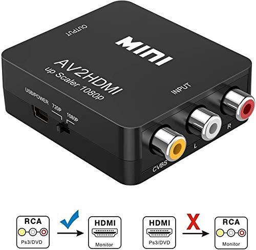 RCA to HDMI, AV to HDMI Converter, LinkBand Mini 1080P RCA Composite CVBS Audio Video Adapter Box with USB Cable Supporting PAL/NTSC for Smart TV/PC/Xbox/PS2/Wii/VHS/DVD/STB/VCR Camera