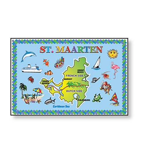 Magnets St. Maarten Blue Map Souvenir Metal Refrigerator Magnets 2" x 3" Inch (St. Maarten)