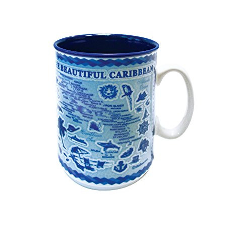 Mug Caribbean Islands Souvenir Blue Map Embossed Ceramic Coffee Mug Tea Cup 11 oz (Caribbean)