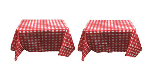 Sweet Online Deal Premium Plastic Table Cover Red & White Plaid Checker 54 x 108 Inch Rectangular  2 Pack Tablecloths (RED)