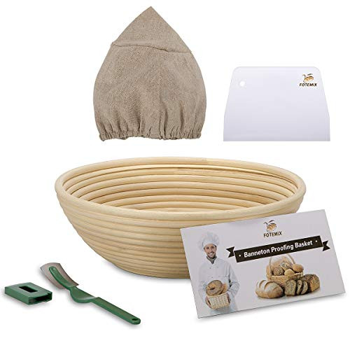 10 Inch Bread Proofing Basket - Banneton Proofing Basket + Cloth Liner + Dough Scraper + Bread Lame - Sourdough Basket Set For Professional and Home Bakers Artisan Bread Making