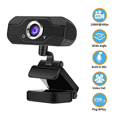 1080P Webcam with Microphone, Full HD Web Camera for Computers with 120-Degree Widescreen, Adjustable Focus, Live Streaming Computer Web Camera with USB PC Webcam Video Calling Recording Conferencing