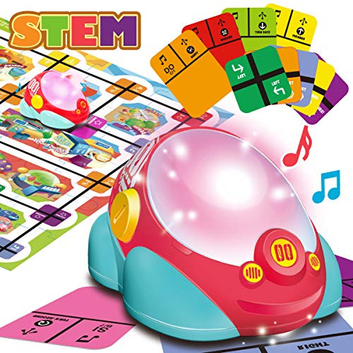 GILOBABY Learning Coding Buddy Car Robot Activity Set with Puzzle, STEM Music and Light Toys, 3 Mode Programming Early Education Recognize Color and Direction Toys for Kids Ages 5+