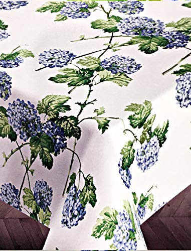 Ralph Lauren Summer Hydrangea Blossoms Blooms Tablecloth (Blue Blossoms on White) | 60" x 84" | 100% Cotton