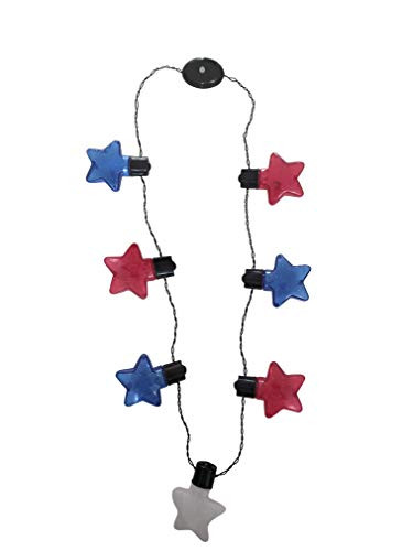 Light Up LED July 4th Red White Blue Stars Flashing Necklace