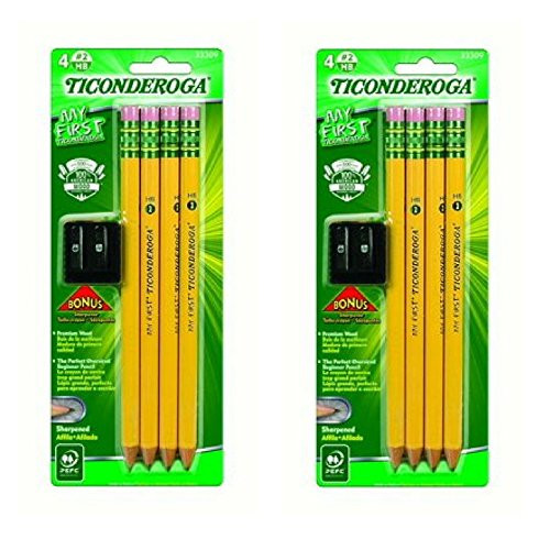 Dixon Ticonderoga My First Ticonderoga Pencils Kit w/Sharpener, 2 HB, Yellow, 4-Count - 2 Pack